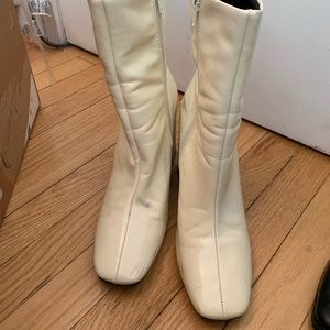 Prettylittlething white ankle boots